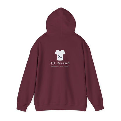 Git Dressed Hoodie — Programming Sweatshirt with 'git' Commit Code Design